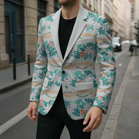 Monstera Tiare Plumeria Lei Pattern Blazer Teal Version LT01 - Polynesian Pride
