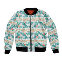 Monstera Tiare Plumeria Lei Pattern Bomber Jacket Teal Version LT01 Unisex Teal - Polynesian Pride