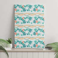 Monstera Tiare Plumeria Lei Pattern Canvas Wall Art Teal Version LT01 - Polynesian Pride