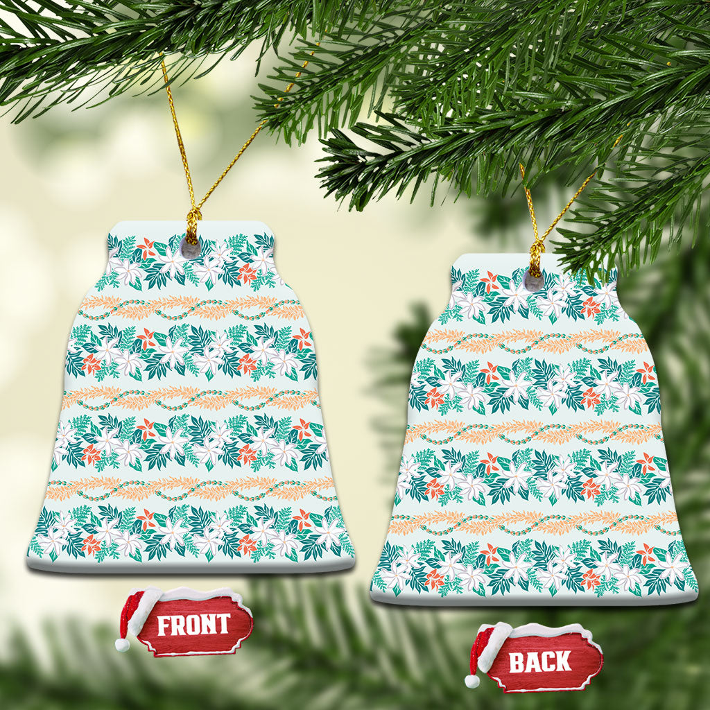 Monstera Tiare Plumeria Lei Pattern Ceramic Ornament Teal Version LT01 Bell Flake Teal - Polynesian Pride