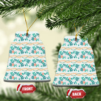 Monstera Tiare Plumeria Lei Pattern Ceramic Ornament Teal Version LT01 Bell Flake Teal - Polynesian Pride