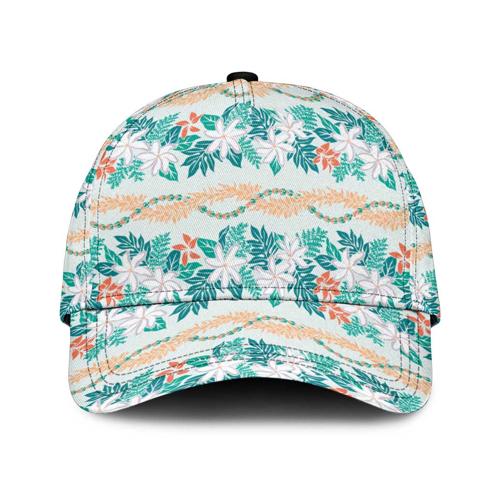 Monstera Tiare Plumeria Lei Pattern Classic Cap Teal Version LT01 Universal Fit Teal - Polynesian Pride