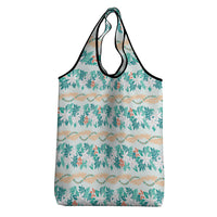 Monstera Tiare Plumeria Lei Pattern Grocery Bag Teal Version LT01 - Polynesian Pride