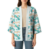 Monstera Tiare Plumeria Lei Pattern Kimono Teal Version LT01 - Polynesian Pride