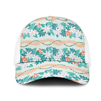 Monstera Tiare Plumeria Lei Pattern Mesh Trucker Cap Teal Version LT01 One Size White Teal - Polynesian Pride