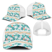 Monstera Tiare Plumeria Lei Pattern Mesh Trucker Cap Teal Version LT01 - Polynesian Pride