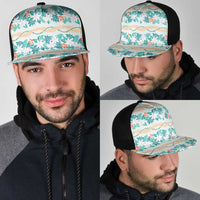 Monstera Tiare Plumeria Lei Pattern Mesh Trucker Cap Teal Version LT01 - Polynesian Pride