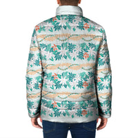 Monstera Tiare Plumeria Lei Pattern Padded Jacket Teal Version LT01 - Polynesian Pride