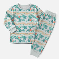Monstera Tiare Plumeria Lei Pattern Christmas Pajama Set Teal Version LT01 Men Teal - Polynesian Pride