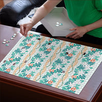 Monstera Tiare Plumeria Lei Pattern Puzzle Teal Version LT01 - Polynesian Pride