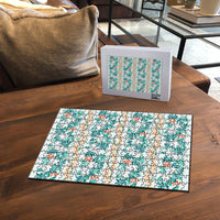 Monstera Tiare Plumeria Lei Pattern Puzzle Teal Version LT01 - Polynesian Pride