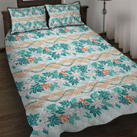 Monstera Tiare Plumeria Lei Pattern Quilt Bed Set Teal Version LT01 Teal - Polynesian Pride