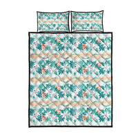 Monstera Tiare Plumeria Lei Pattern Quilt Bed Set Teal Version LT01 - Polynesian Pride