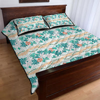 Monstera Tiare Plumeria Lei Pattern Quilt Bed Set Teal Version LT01 - Polynesian Pride