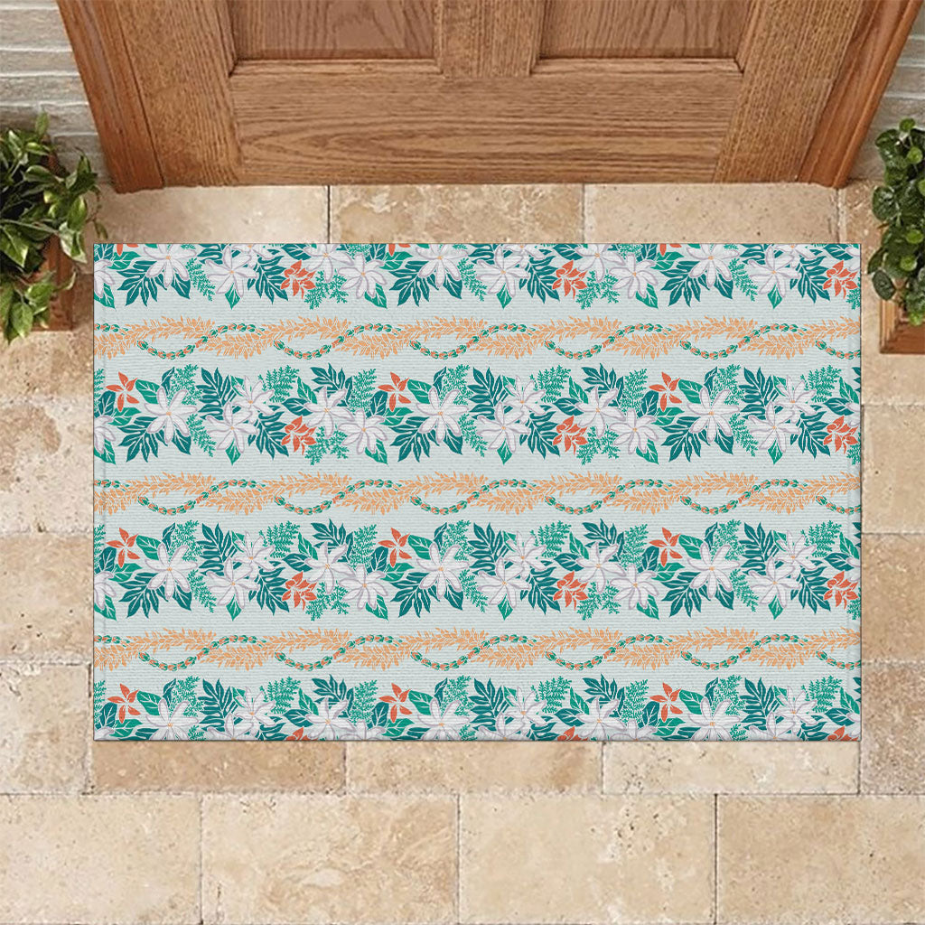 Monstera Tiare Plumeria Lei Pattern Rubber Doormat Teal Version LT01 Teal - Polynesian Pride