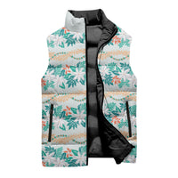 Monstera Tiare Plumeria Lei Pattern Sleeveless Puffer Jacket Teal Version LT01 - Polynesian Pride