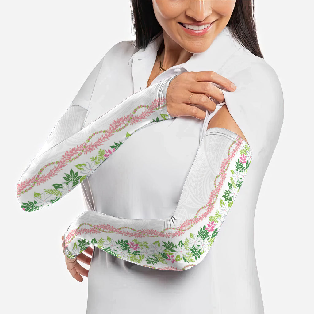 Monstera Tiare Plumeria Arm Sleeves Green Polynesian Pattern LT01 - Polynesian Pride