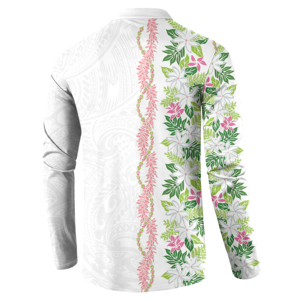 Monstera Tiare Plumeria Button Sweatshirt Green Polynesian Pattern LT01 - Polynesian Pride
