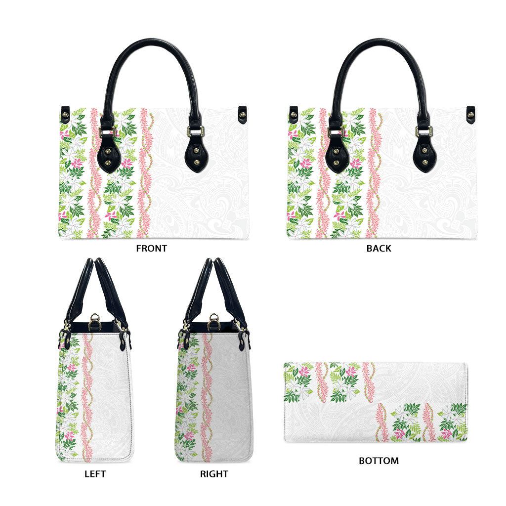 Monstera Tiare Plumeria Leather Bag Green Polynesian Pattern LT01 - Polynesian Pride