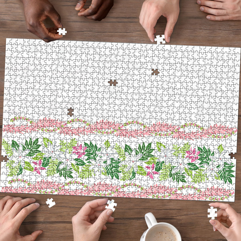 Monstera Tiare Plumeria Puzzle Green Polynesian Pattern LT01 - Polynesian Pride