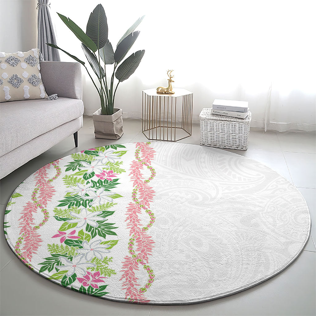 Monstera Tiare Plumeria Round Carpet Green Polynesian Pattern LT01 - Polynesian Pride