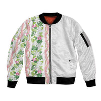 Monstera Tiare Plumeria Sleeve Zip Bomber Jacket Green Polynesian Pattern LT01 Unisex Green - Polynesian Pride