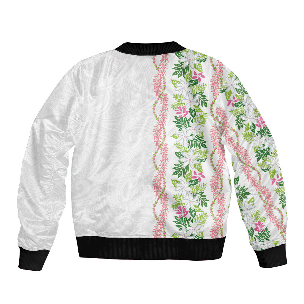 Monstera Tiare Plumeria Sleeve Zip Bomber Jacket Green Polynesian Pattern LT01 - Polynesian Pride