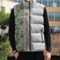 Monstera Tiare Plumeria Sleeveless Puffer Jacket Green Polynesian Pattern LT01 - Polynesian Pride