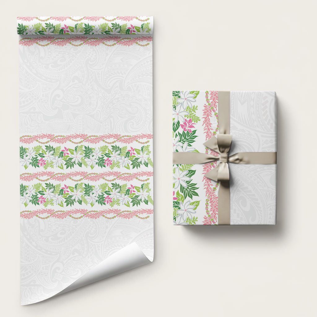 Monstera Tiare Plumeria Wrapping Paper Green Polynesian Pattern