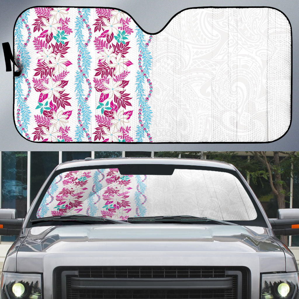 Monstera Tiare Plumeria Auto Sun Shade Pink Polynesian Pattern LT01 Pink - Polynesian Pride