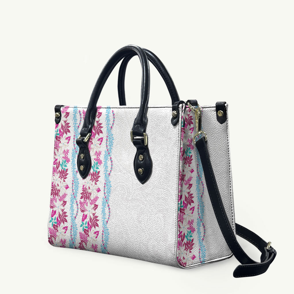 Monstera Tiare Plumeria Leather Bag Pink Polynesian Pattern LT01 Pink - Polynesian Pride