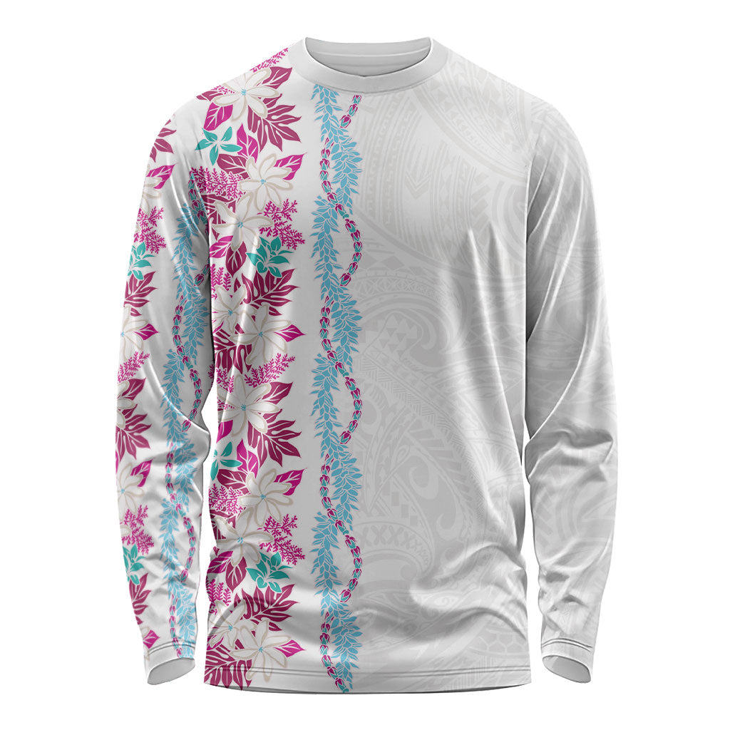 Monstera Tiare Plumeria Long Sleeve Shirt Pink Polynesian Pattern