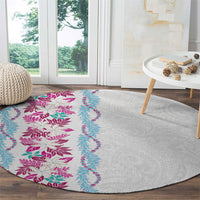 Monstera Tiare Plumeria Round Carpet Pink Polynesian Pattern LT01 - Polynesian Pride