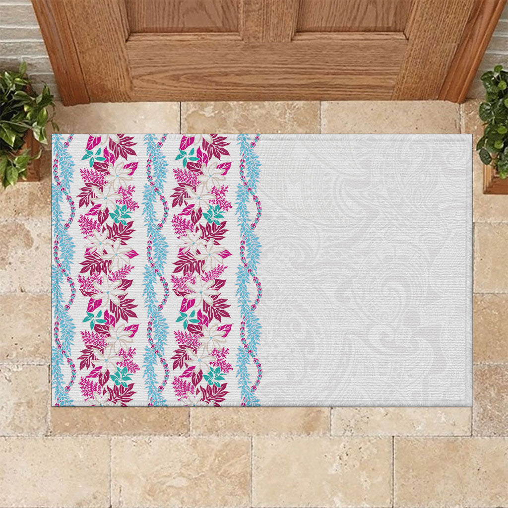 Monstera Tiare Plumeria Rubber Doormat Pink Polynesian Pattern