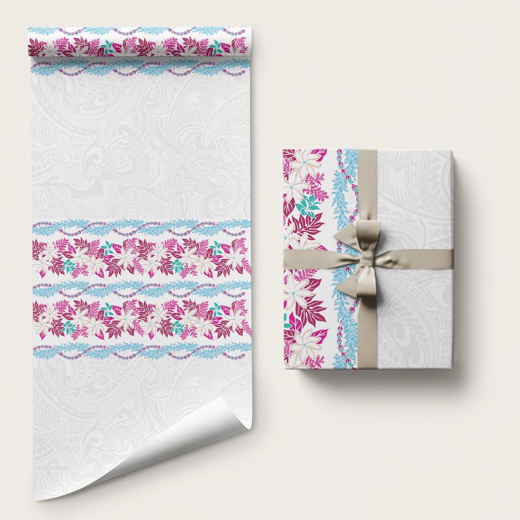 Monstera Tiare Plumeria Wrapping Paper Pink Polynesian Pattern