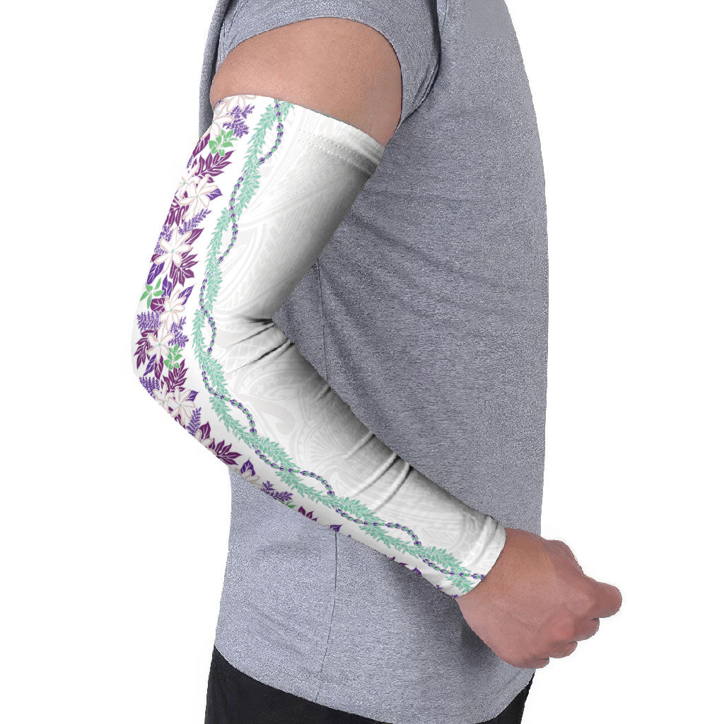 Monstera Tiare Plumeria Arm Sleeves Purple Polynesian Pattern LT01 - Polynesian Pride