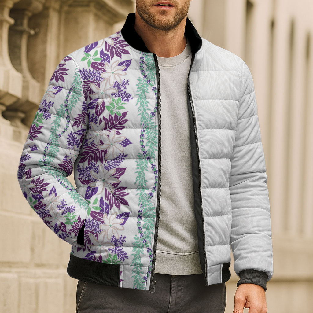 Monstera Tiare Plumeria Bomber Puffer Jacket Purple Polynesian Pattern LT01 - Polynesian Pride