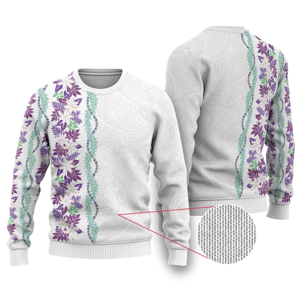 Monstera Tiare Plumeria Ugly Christmas Sweater Purple Polynesian Pattern
