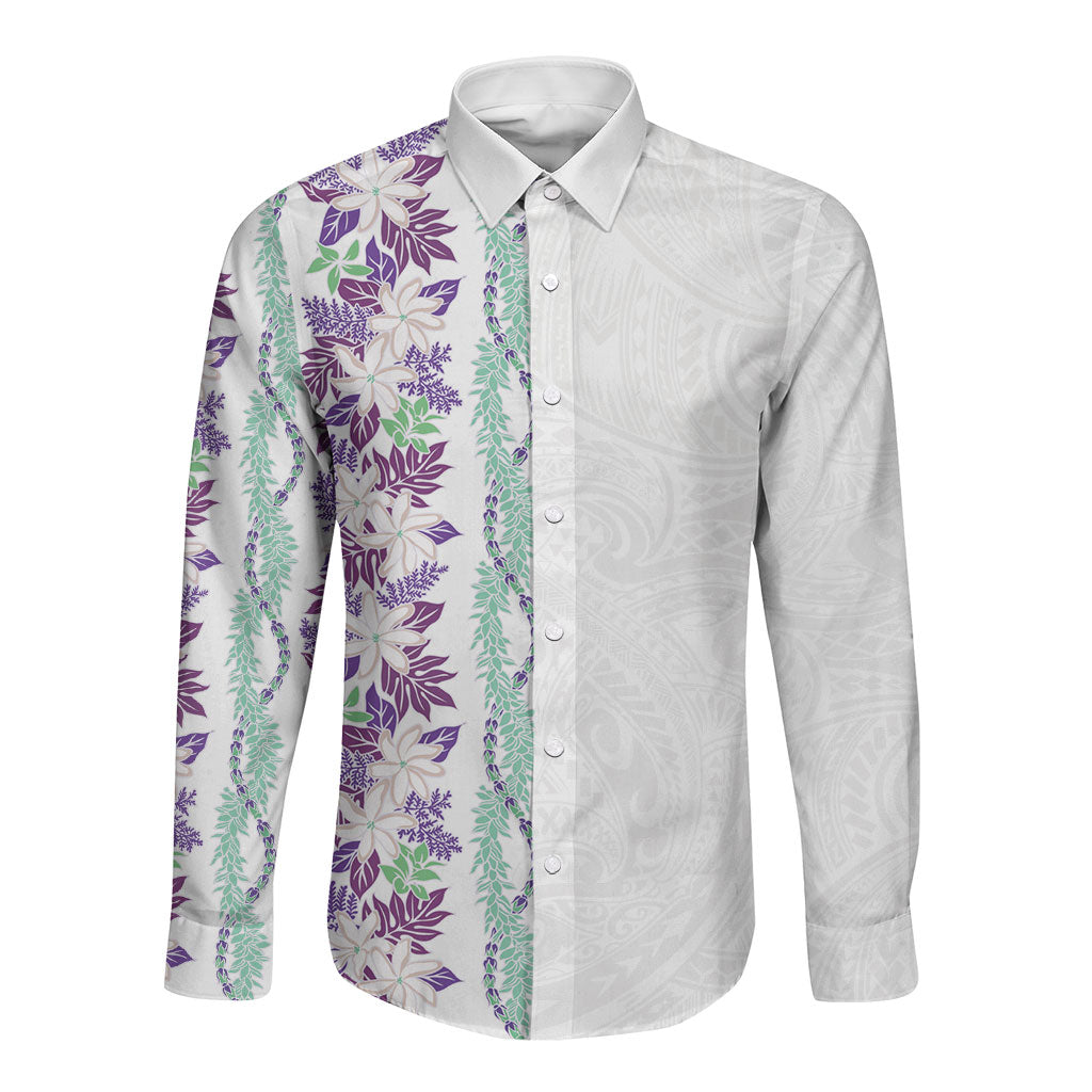 Monstera Tiare Plumeria Long Sleeve Button Shirt Purple Polynesian Pattern LT01 Unisex Purple - Polynesian Pride