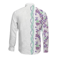 Monstera Tiare Plumeria Long Sleeve Button Shirt Purple Polynesian Pattern LT01 - Polynesian Pride