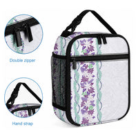Monstera Tiare Plumeria Lunch Bag Purple Polynesian Pattern LT01 - Polynesian Pride