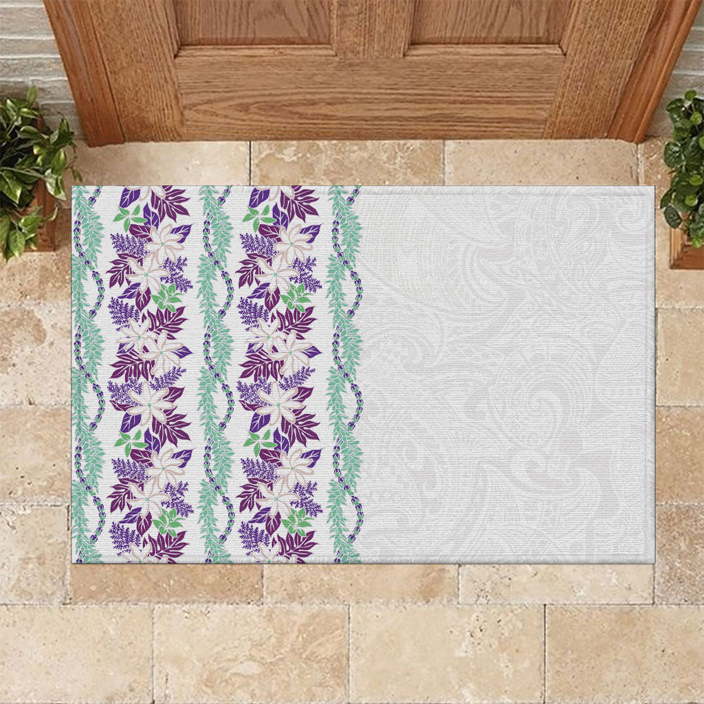 Monstera Tiare Plumeria Rubber Doormat Purple Polynesian Pattern