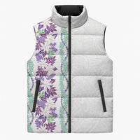 Monstera Tiare Plumeria Sleeveless Puffer Jacket Purple Polynesian Pattern LT01 Unisex Purple - Polynesian Pride