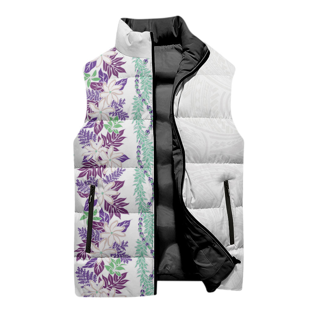 Monstera Tiare Plumeria Sleeveless Puffer Jacket Purple Polynesian Pattern LT01 - Polynesian Pride