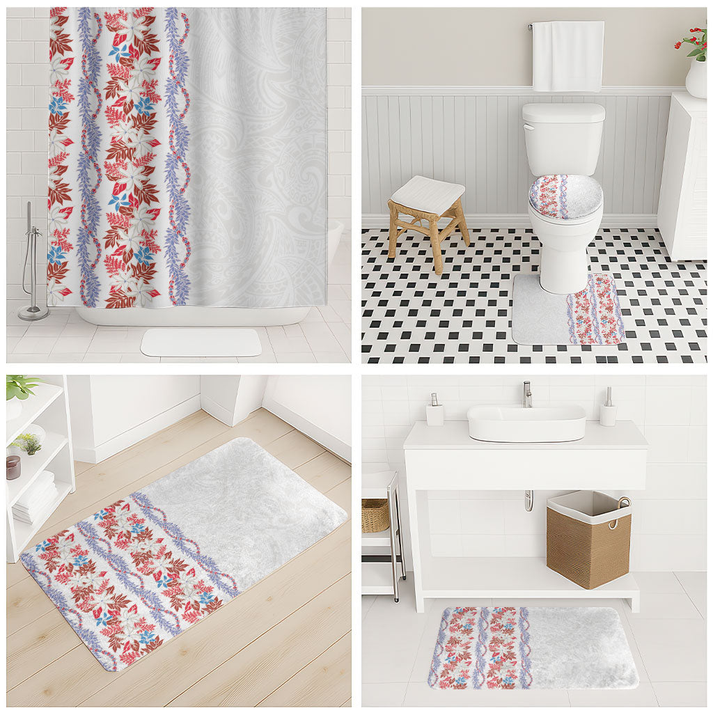Monstera Tiare Plumeria Bathroom Set Red Polynesian Pattern LT01 - Polynesian Pride