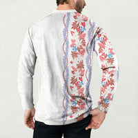 Monstera Tiare Plumeria Button Sweatshirt Red Polynesian Pattern LT01 - Polynesian Pride