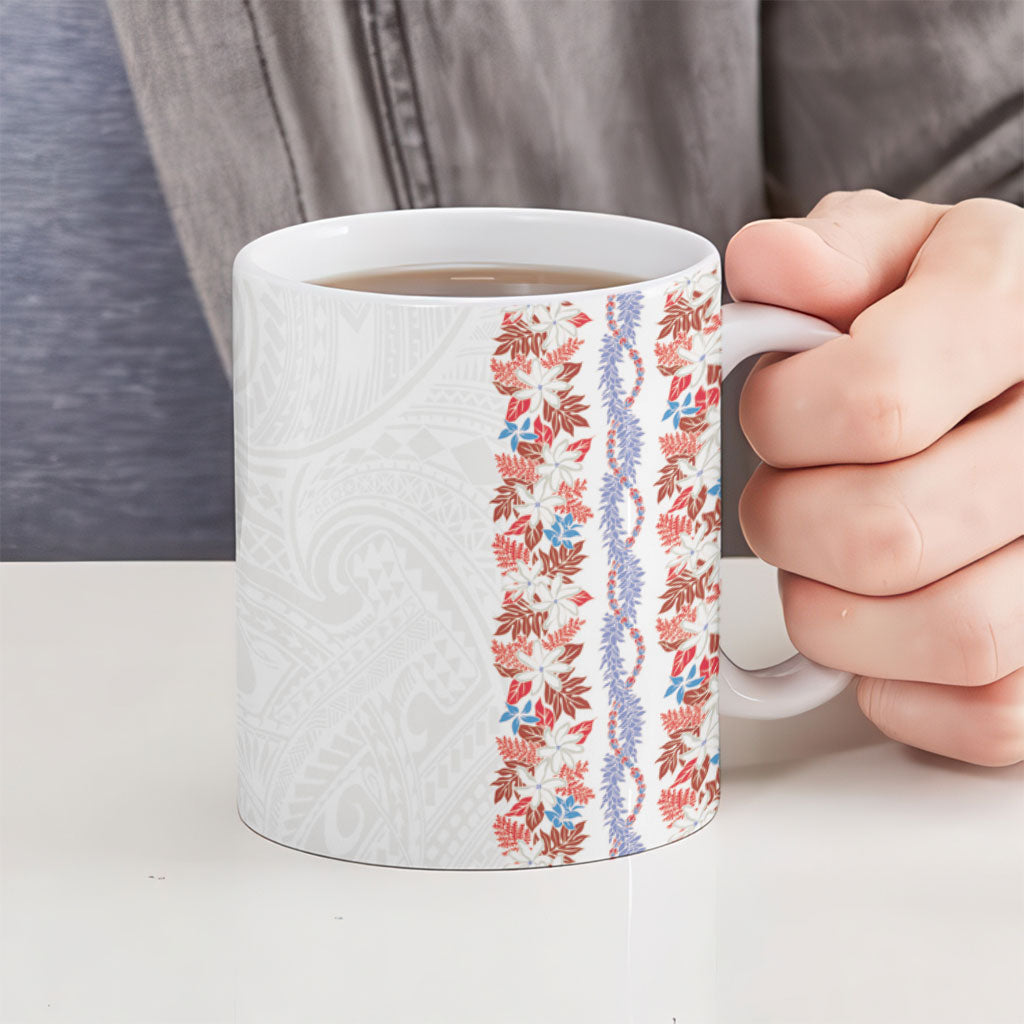 Monstera Tiare Plumeria Ceramic Mug Red Polynesian Pattern LT01 - Polynesian Pride