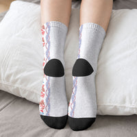 Monstera Tiare Plumeria Crew Socks Red Polynesian Pattern LT01 - Polynesian Pride