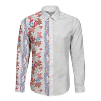 Monstera Tiare Plumeria Long Sleeve Button Shirt Red Polynesian Pattern LT01 Unisex Red - Polynesian Pride