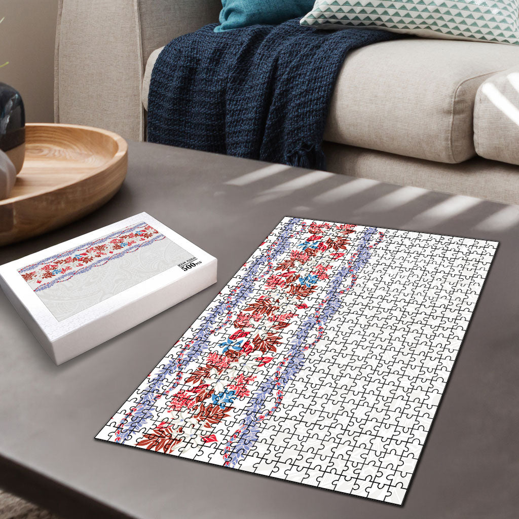 Monstera Tiare Plumeria Puzzle Red Polynesian Pattern LT01 - Polynesian Pride
